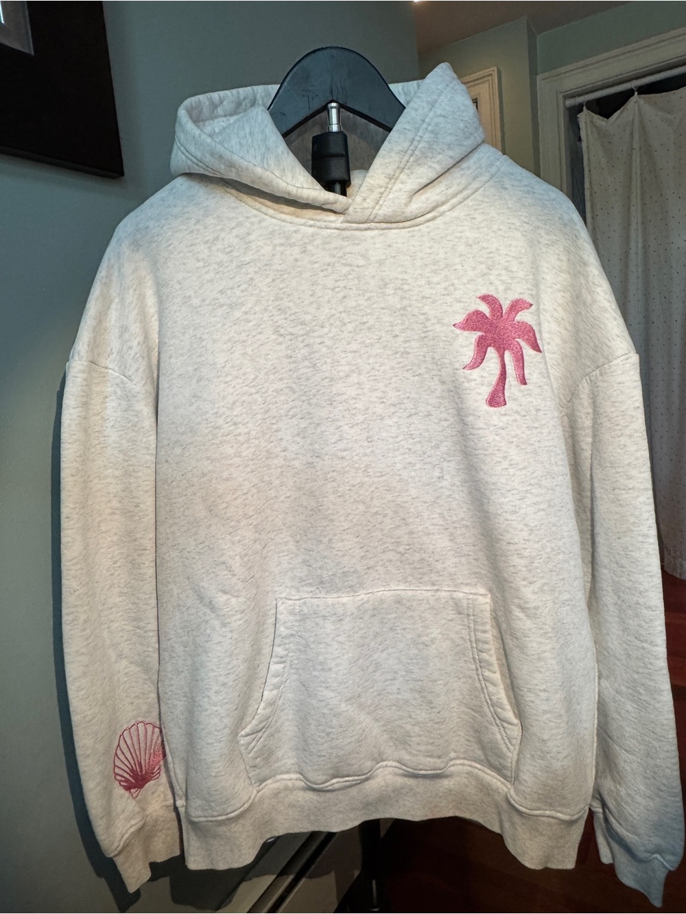 PINK PALM PUFF "Hawaii Hibiscus" Hoodie in Heather Cloud Size Medium
